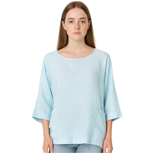 pureJill Tops - J Jill Pure Jill Womens Blouse Linen Top Scoop Neck Lagenlook Small Petite